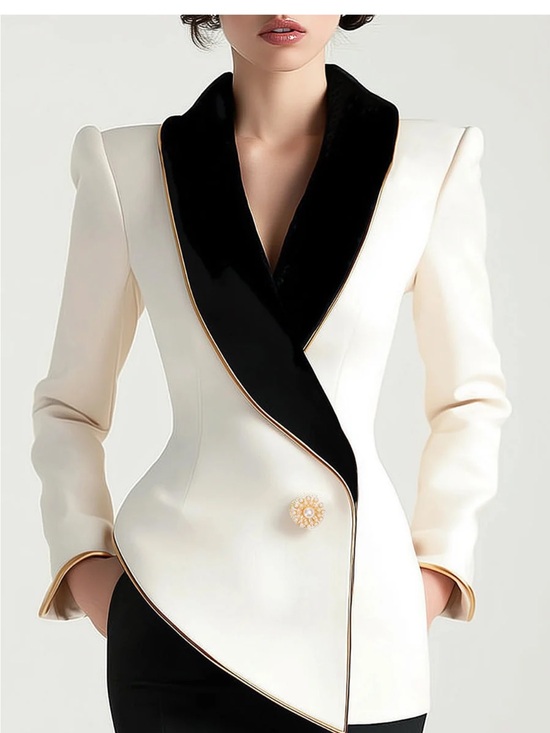 Novaro Kingston Jackets & Blazers - Asymmetric white blazer with contrast lapels for women | Valmera